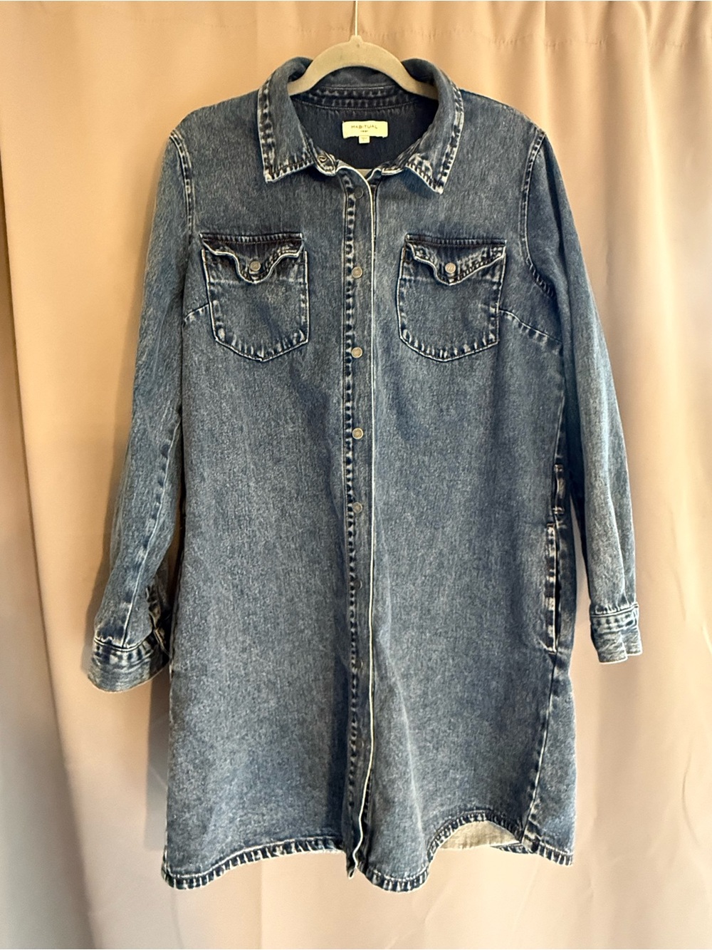 Habitual Washed Denim Longline Shirt Jacket - Light Blue